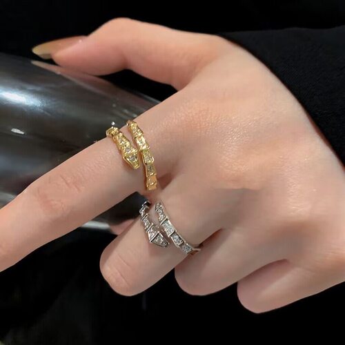 满钻开口蛇形戒指女ins潮时尚个性小众设计感轻奢冷淡风蛇骨指环