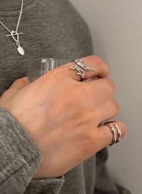 不规则触角树枝戒指女嘻哈时尚ins浪花几何个性食指复古开口指环