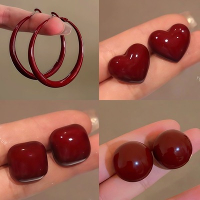 美拉德安可拉红色耳环女新年气质耳环ins小众设计高级感秋冬耳饰