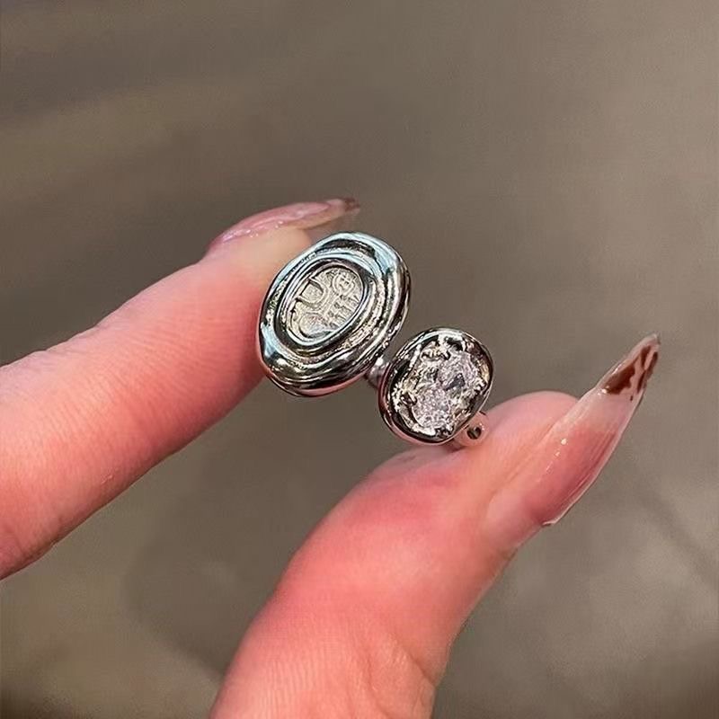 vintager中古银色钱币戒指小众设计轻奢高级感百搭气质食指戒指环