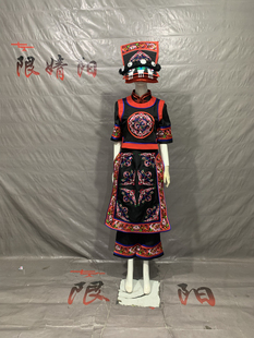 新款羌族服装女成人长裙演出服刺绣56个少数民族传统服饰黑色套装