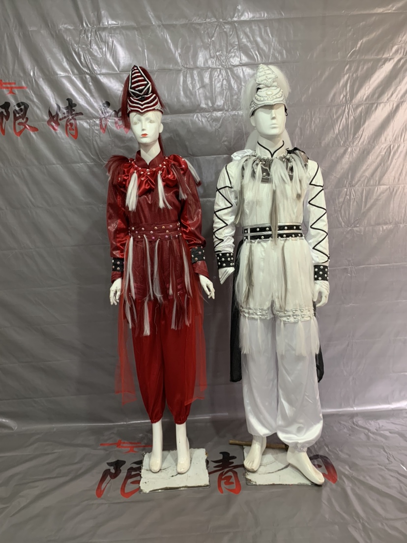 风之马舞蹈服白色马枣红色马可以定制其它颜色群舞表演服马头饰款