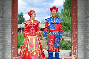 锡伯族少数民族服装舞蹈表演服装锡伯族男女新娘套装小学生民族服