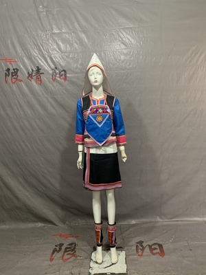 基诺族女款成人舞蹈演出服 少数民族舞台表演服装 大鼓舞盛装新款