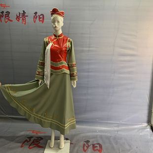 新款鑫佳高端定制少数民族鄂温克族服装长裙舞蹈舞台表演服女包邮