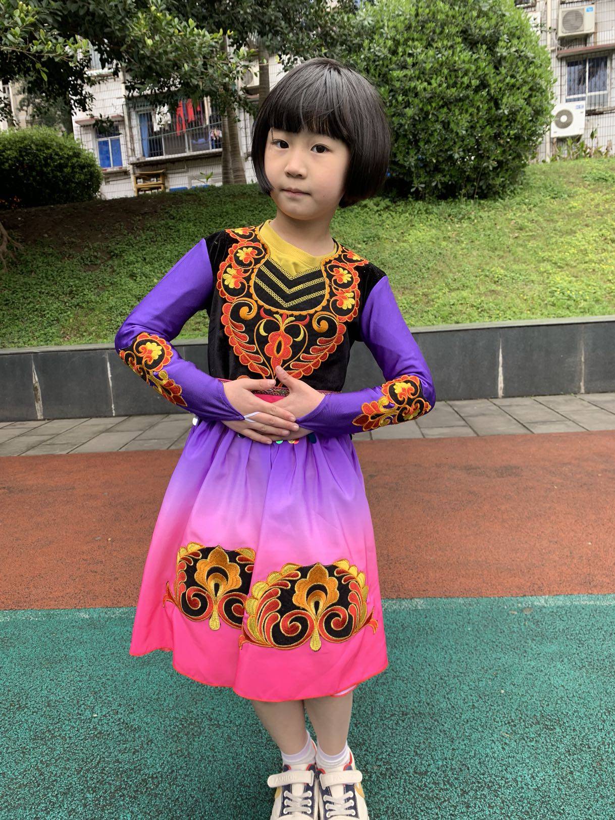 儿童新疆舞长短袖连衣裙2019新款儿童民族套装表演赛服玫红渐变紫,运动/瑜伽/健身/球迷用品,广场舞套装,淘宝优惠券,粉丝福利购,淘宝优惠卷