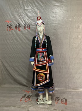 新款畲族服装女演出服高端刺绣舞蹈表演凤凰少数民族服饰凤冠头饰