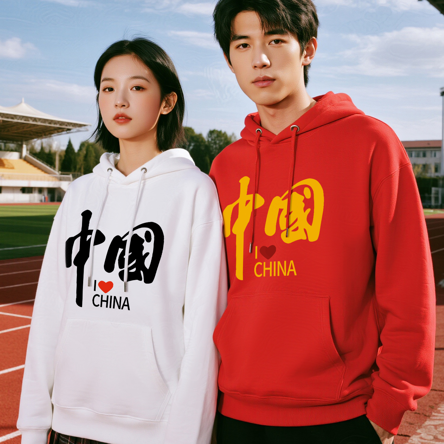 中国红旗卫衣定制班服学生秋季