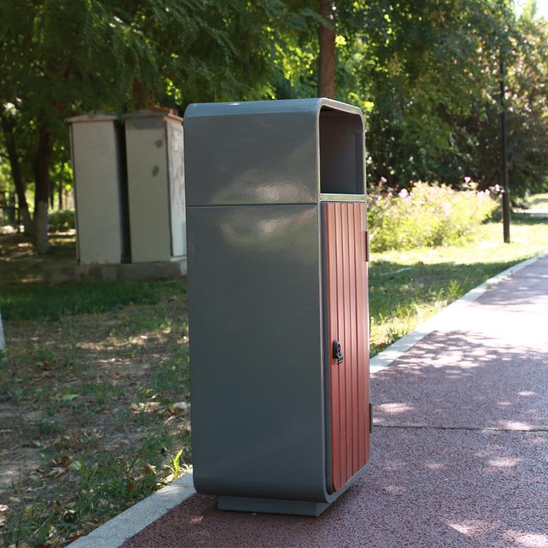 塑木条户外垃圾桶单桶镀锌板分类果皮箱室外四分类环卫垃圾筒