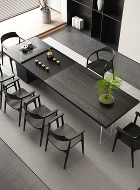 老板办公室新中式实木大板一体式茶台家用客厅简约高级感黑色茶桌