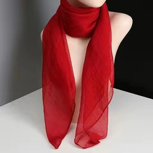小方巾纯色大红丝巾韩版雪纺围巾大方巾女纱巾防晒保暖百搭正方形