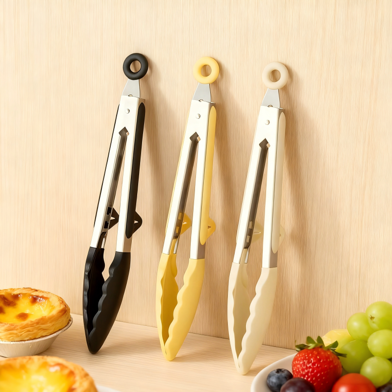 厨房硅胶夹子耐高温食物油炸不锈钢煎牛排夹炒菜专用食品夹烤肉夹