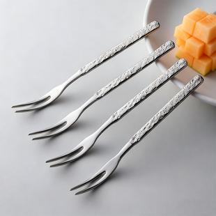 304不锈钢水果叉轻奢高级感熔岩手柄创意甜品叉蛋糕叉子水果叉子