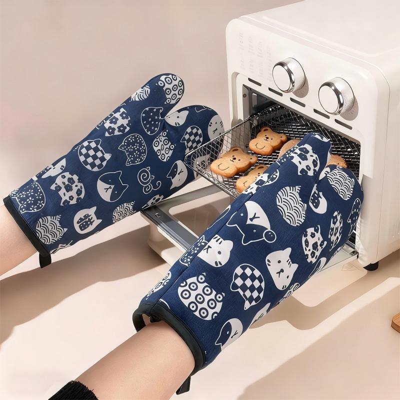 招财猫微波炉隔热手套蒸烤箱耐高温防烫手柄套加厚棉麻防烫手套