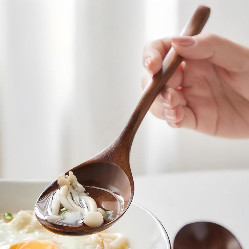 楠木大汤勺家用长柄拌饭勺吃面喝粥勺日式木质长把汤勺嗦粉专用勺