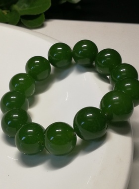 金宇玉髓碧玉色手链石英岩玉大珠手串油绿碧绿色圆润珠子厂家