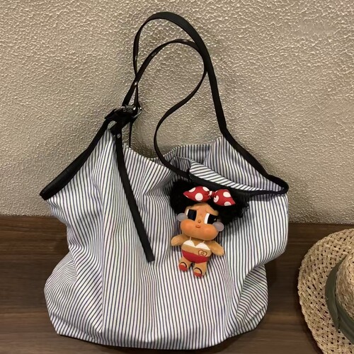 条纹托特包夏日大容量上班通勤包