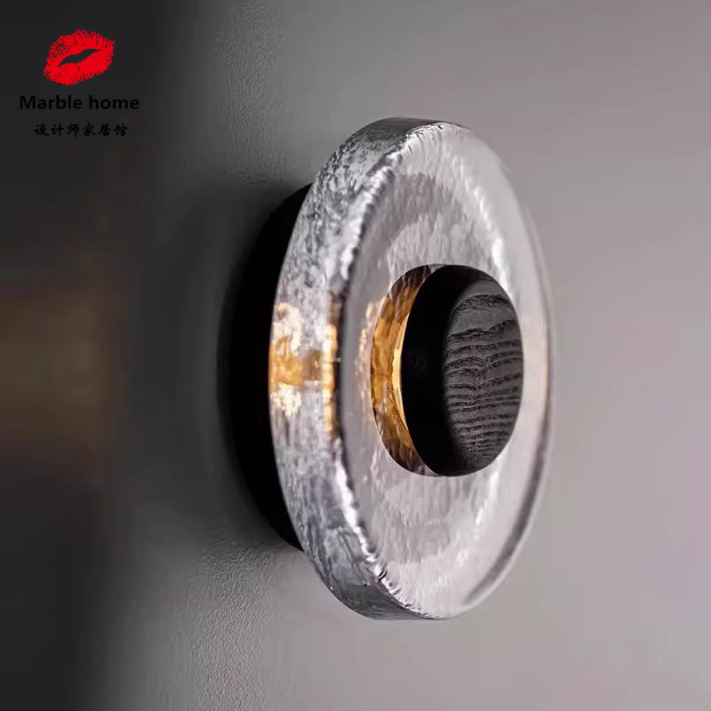 意大利设计师款壁灯咖啡厅玄关背景墙手工玻璃工艺胡桃木装饰壁灯