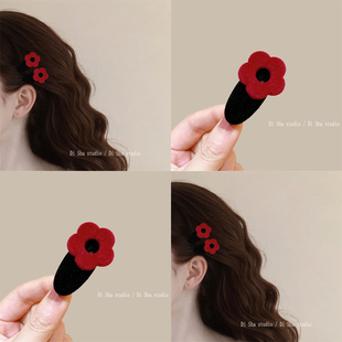 红色植绒发夹小巧精致小边夹2024爆款头饰刘海夹子新款发卡子发饰