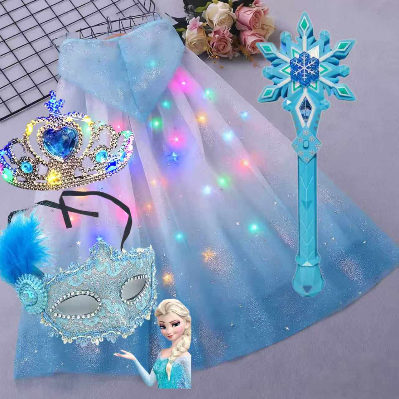 发光爱莎披风斗篷魔法棒玩具套装