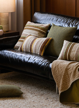 禾下靠垫 Refresh芮夫双面羊毛腰枕沙发护腰棕抱枕条纹复古田园风