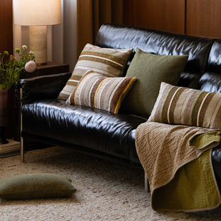 禾下靠垫 Refresh芮夫双面羊毛腰枕沙发护腰棕抱枕条纹复古田园风