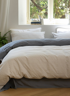 清风四件套 Refresh芮夫 四季款全棉高支色织提花蓝色原创设计