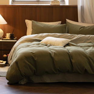 纯棉亲肤绿色提花条纹床单床笠 秋冬款 南风四件套 refresh芮夫