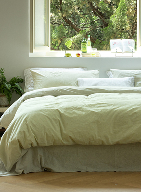 小白四件套 Refresh芮夫 四季款纯棉裸睡绿色条纹清新原创设计