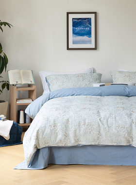 和风四件套 Refresh芮夫 四季全棉亲肤提花蓝色清凉机洗原创设计