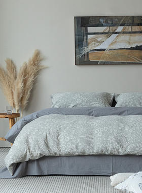 云枝四件套 Refresh芮夫 全棉纯棉德雷系灰色高级感提花原创设计