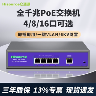 众通源交换机poe供电全千兆8口4口16交换器网络中继器光纤工业分线器转换器网线路由器监控专用以太网分流器