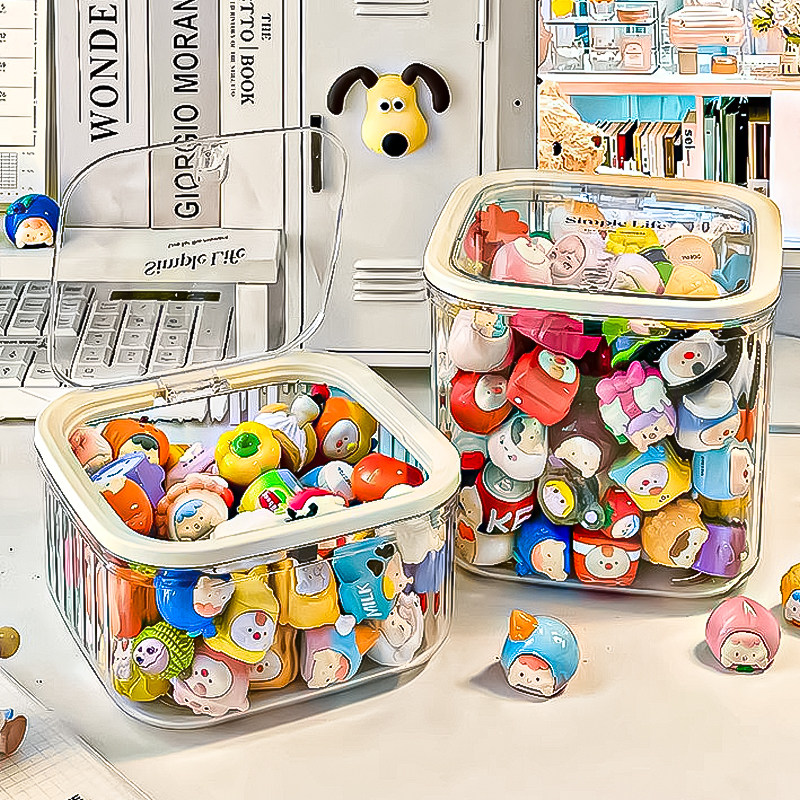 萌粒桌面收纳盒透明亚克力带盖储物罐防尘展示盒子积分卡整理盒