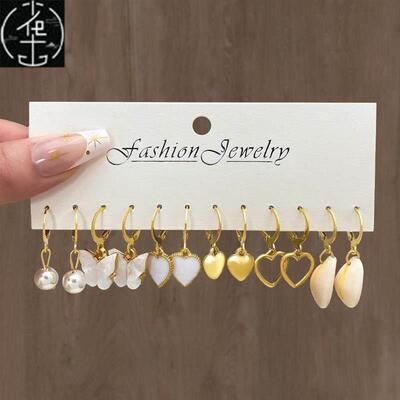 Women Trendy Jewerly Gold Pearl Hoop Earrings Set