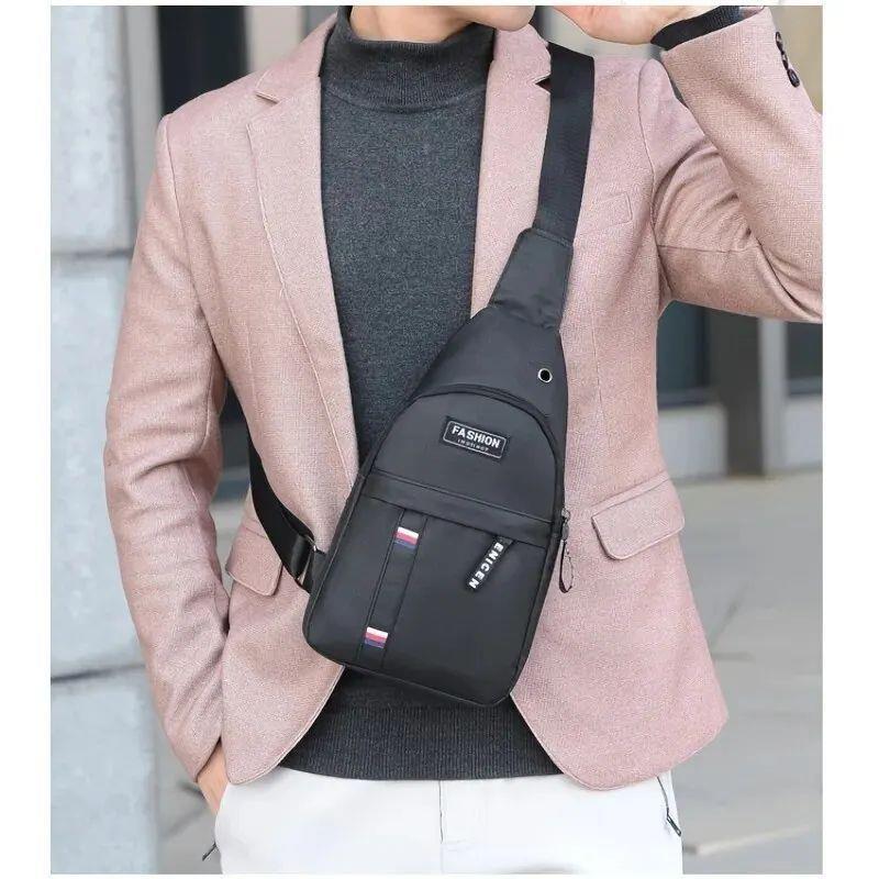 Mens Small Canvas Crossbody Chest Bag, Multifunctional Slin