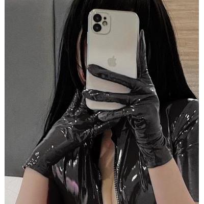 Bright leather PU short gloves PVC black patent leather elas