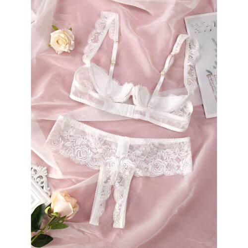Women's Fun Underwear Transparent Lace Sexy Bra Set