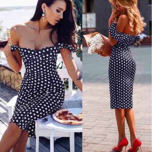欧美时尚波点修身包臀抹胸连衣裙 sexy bodycon strapless dress