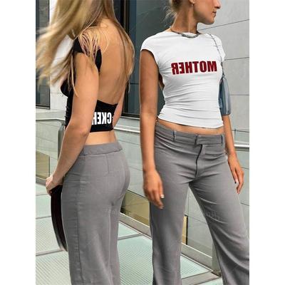 Backless Short Sleeve White Y2K clothes Crop Top Women aesth