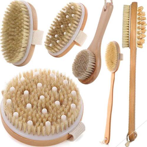 Dry Skin Wood Body Brush Exfoliation Natural Bristle Back Br