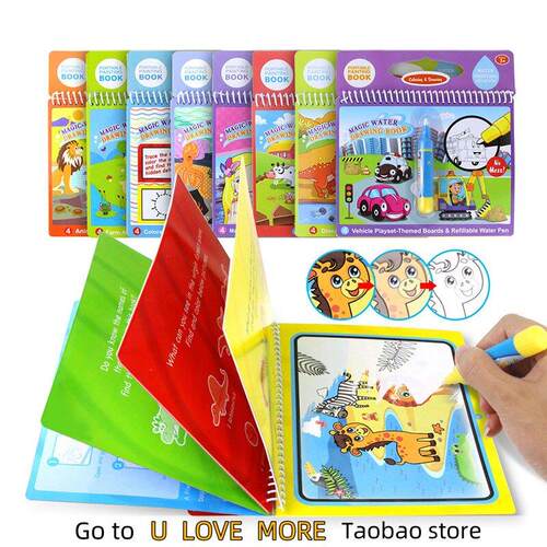 Magic Water Drawing Coloring Book and Magic Pens