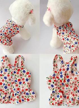 Summer Dog Clothes Cute Floral Sling Dress Thin Skirt Sunscr