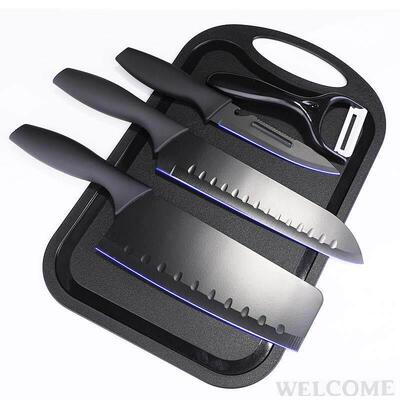Black steel kitchen knife cutting board set Kitchen