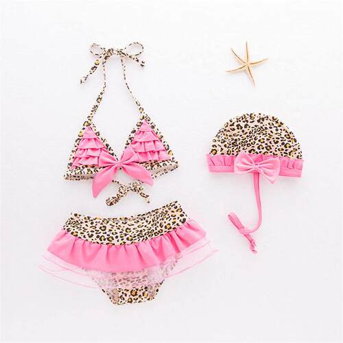 Kids Girls Pink Leopard Swimsuit Swimwear Baby Child Beachwe