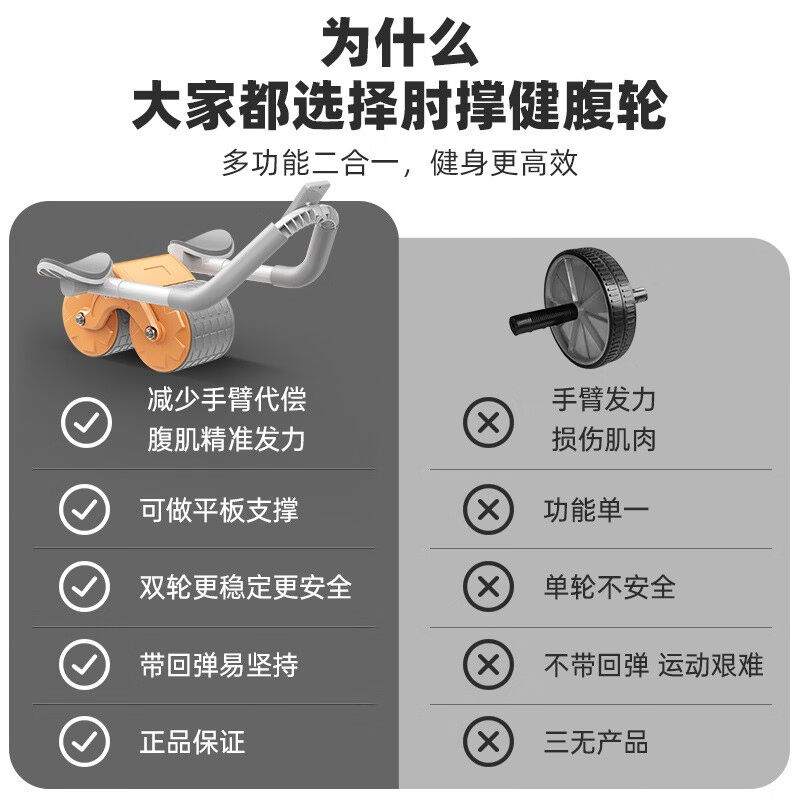 自由伙伴健腹轮自动回弹家用腹肌健身器卷腹肘撑腹肌轮健身器材动