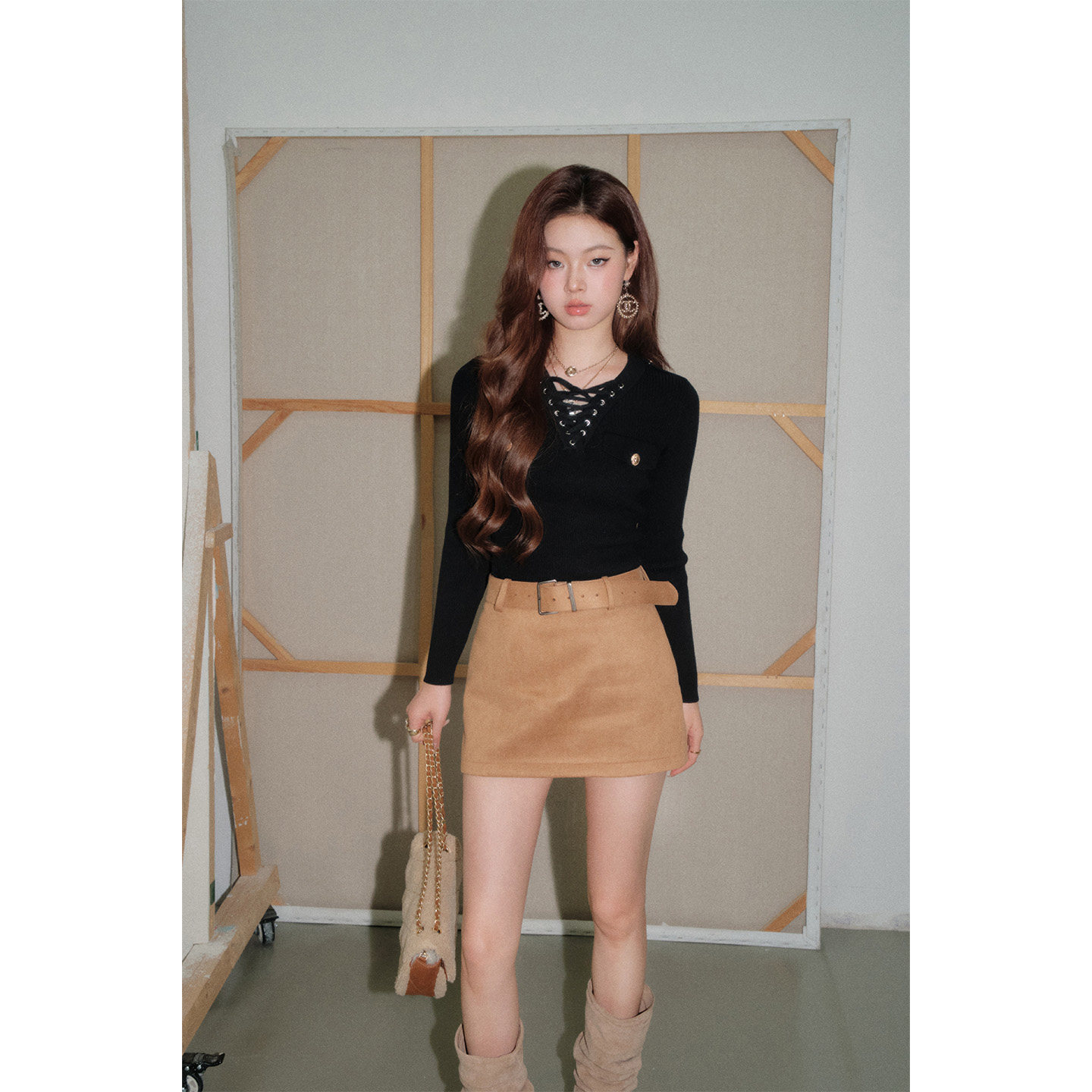 【现货】OLIVIA DUO交叉绑带针织衫2026春夏新款时尚修身百搭上衣,女装/女士精品,毛针织衫,淘宝优惠券,粉丝福利购,淘宝优惠卷