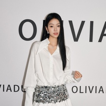 【现货】OLIVIA DUO闪片白色衬衫裙小众设计感女长袖法式气质短款