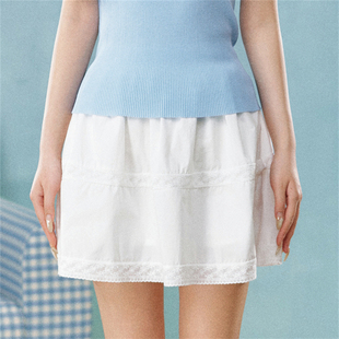 DUO清纯蕾丝拼接半裙白色半身裙女小个子24新款 OLIVIA 现货