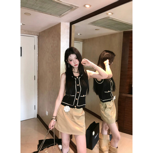 现货 针织开衫 OLIVIA 圆领无袖 小香风马甲 DUO链条针织背心法式