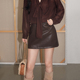 新款 OLIVIA DUO咖色皮半裙2025秋季 性感纯欲高级感气质包臀短裙
